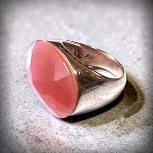 925 Silver Faceted Jewel Ring Womens Pink Lucite Large Polished Size 9